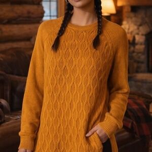 Sonoma $48 Small Mustard‎ Gold Cable Knit Cotton Blend Pullover Sweater NWOT
